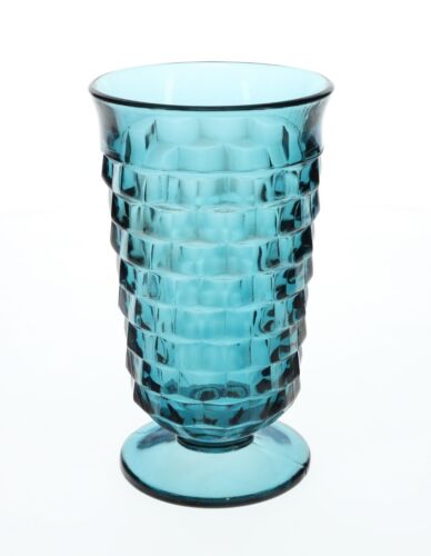 MCM Vintage Riviera Blue Whitehall Colony Indiana Glass Footed Iced Tea