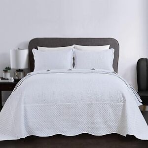 Royal King Size XL Quilt Set White Bedspreads Soft Bed Summer Quilt Lightweight
