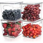 4 PCS Clear Plastic Kitchen Organizer Storage Bin Containers with Handle and Lid