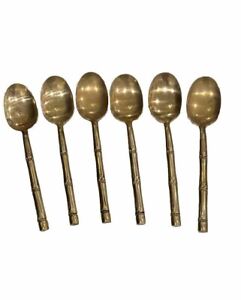 Vintage Thai “Grand Bamboo” Bronzed Nickel Silverware 6 Set Of Spoons