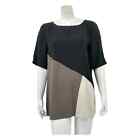 Eileen Fisher Womens Color Block Tunic Top Size Medium Black Gray 100% Silk