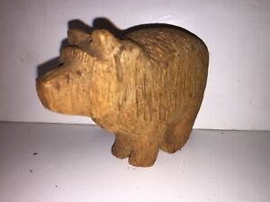 Vintage Hand Carved BEAR Animal Figurine Wood Sculpture 4.75