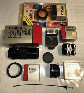 Vintage Canon  AE-1  Camera Lense Lenses, Flash, Filters, Lot