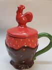 Ceramic Chocolate Covered Strawberry Lidded Mug With Rooster