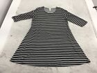 Chicos Shirt Dress Size 3 black white striped scoop neck 3/4 sleeve A line