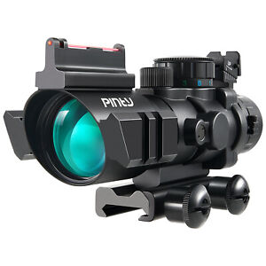 PINTY 4x32 Tactical Rifle Scope RGB Illuminated Reticle Scope with Fiber Sight