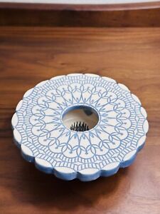 New ListingStudio Art Pottery Flower Frog Signed Ken D Blue White Ikebana Vase Cottagecore