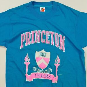 Vintage 90s Princeton Tigers Men's Medium Blue College University Retro T Shirt