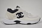 Chanel REV White Black CC Logo Leather Lace Up Flat Runner Trainer Sneaker 36.5
