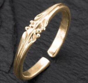 Women's Solid Metal 925 Silver Adjustable Band Toe Ring 14k Yellow Gold Plated