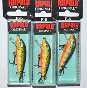 3 lures rapala f-5 hs hot steel minnow f5 original floating lure 2