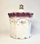 Antique Porcelain Biscuit Jar Purple White Gold Unmarked Prussia