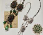 Exotic Moroccan SCHREINER Book-Piece NECKLACE Green Flawed Glass Pendant