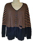 Gudrun Sjoden XL Cardigan Sweater Button Up Pockets Stripes Long Sleeve Sweater