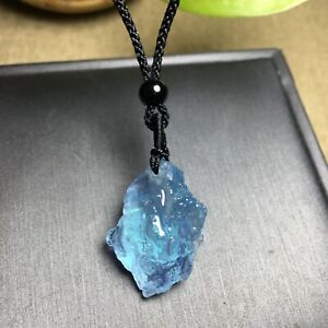 Raw Aquamarine Blue Crystal Pendant Healing Reiki Amulet Women Men Necklace Gift