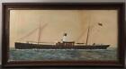 Antique 19thC Signed Watercolor Painting British Steamship Portrait Seascape