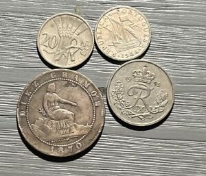 Lot Of Vintage European  Coins. One Is Silver.