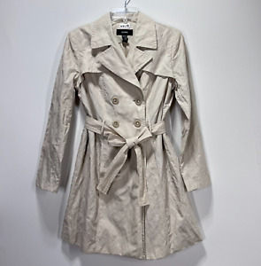 Alfani Womens Trench Coat Size M Beige Double Breasted Belted Padded Shoulders