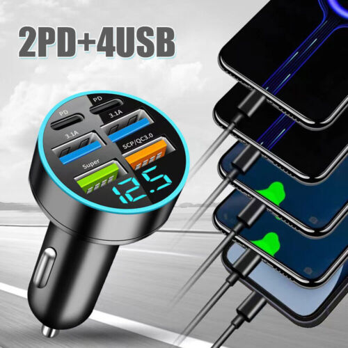Universal 66W 2PD+4USB Type-C Auto Car Parts Phone Charger Fast Charging Adapter (For: 2023 Kia Niro)