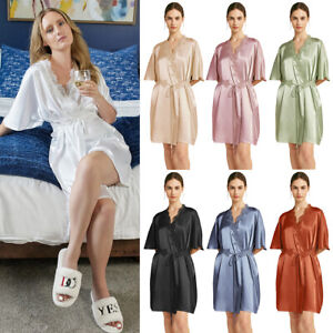 AW BRIDAL Women Satin Kimono Robe Lace Lingerie Nightgown Sleepwear Pajamas Bath