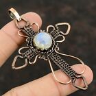 Rainbow Moonstone Copper Gift For Briedsmaid Wire Wrapped Cross Pendant 3.27