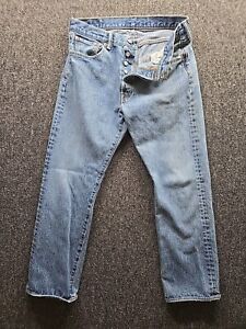 Levis 501 Jeans Mens 32x30* Blue Straight Distressed American Light Wash Denim