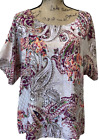 Chicos 2 Reversible Top Large Short Sleeves Colorful Pullover Blouse L