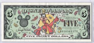Disney Dollars Series 2000 $5 Goofy  and Series 2005 $1 Chicken Little