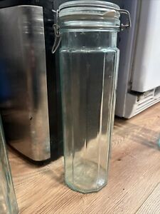 Vintage Hermetic Green Tint Glass Storage Jar Made In Italy 12” Tall
