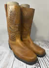 Men's Western Cowboy Boots Size 12 D Leather Embossed Eagle Shield USA Vtg