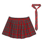 Womens School Girl Uniform Cosplay Costume Plaid Pleated Mini Skirt with Tie Set