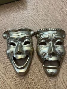 New ListingVintage Solid Brass Comedy Tragedy Theater Drama Mask Decorative Wall Hanging 7”