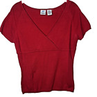 Vintage Anchor Blue Babydoll Shirt Knit Red Ribbed Hem Faux Wrap V Neck 90s