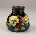 PA Wranitzky Antique Pottery Floral Vase, Shape 1098-0, Blue/Multicolor Pansies