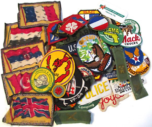 95 VINTAGE PATCHES MILITARY RAILROAD SPORTS FLAGS SCOUT + ~ HUGE MIXED LOT