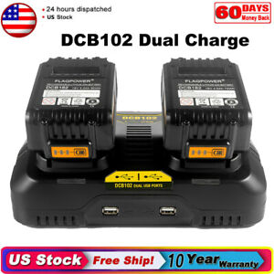 For Dewalt DCB102 Max Lithium Dual 2 Port Battery Charger DCB205 DCB206 12V- 20V