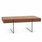 Ivinta Glass Coffee Table with Wood Tabletop, Small Center Table with Glass Leg