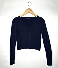 Brandy Melville Black Ribbed Cropped Cardigan Sweater Size Small Button V Neck