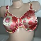 Vintage Delicates Shiny Second Skin Satin Underwire Bra 42 D Pink Flowers Lined