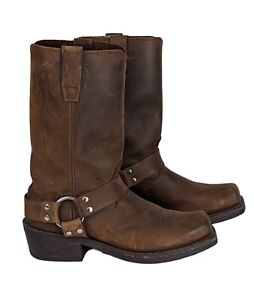 Men's 8D Crossroads Brown Leather Harness Boots Square Snoot Toe Western