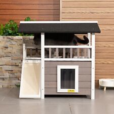 COZIWOW Outdoor Wooden Dog House with Door Sisal Ramp and Balcony Pet Cat House