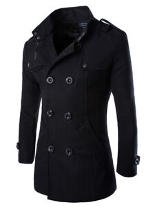 Mens Trench Coat Warm Overcoat Long Woolen Coat Outerwear Jacket Overcoat