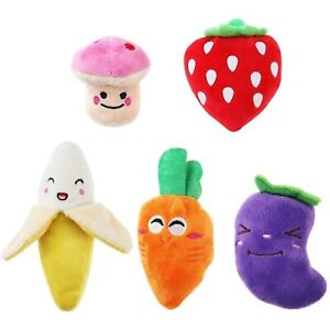 5 Pack Fruits Vegetables Squeaky Small Plush Puppy Dog Chew Toys 2.8