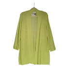 Chicos Cardigan Sweater Women Size XL 3 Chartreuse Green Duster Open Knit Light