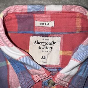 Abercrombie & Fitch Flannel Shirt Muscle Men's XXL Red Blue Multicolor Plaid
