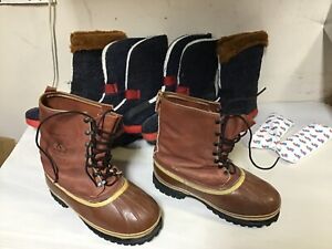 Men's Sorel Dominator Waterproof Snow Boots Shoes Size 9 Brown Leather Canada