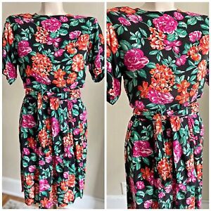 VINTAGE 80s floral 2-piece tropical skirt and top set boho retro feminine