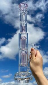 16 Inch Heavy Glass Bongs Percolator Water Pipe Smoking Hookah 18mm Bowl Pink US