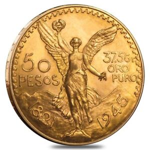 1945 Mexico 50 Pesos Gold Coin AU/BU