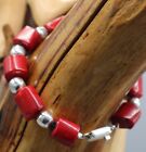 VTG Mexico Sterling Silver & Red Coral Round Bead Bracelet 37 Grams 8 inch NEW